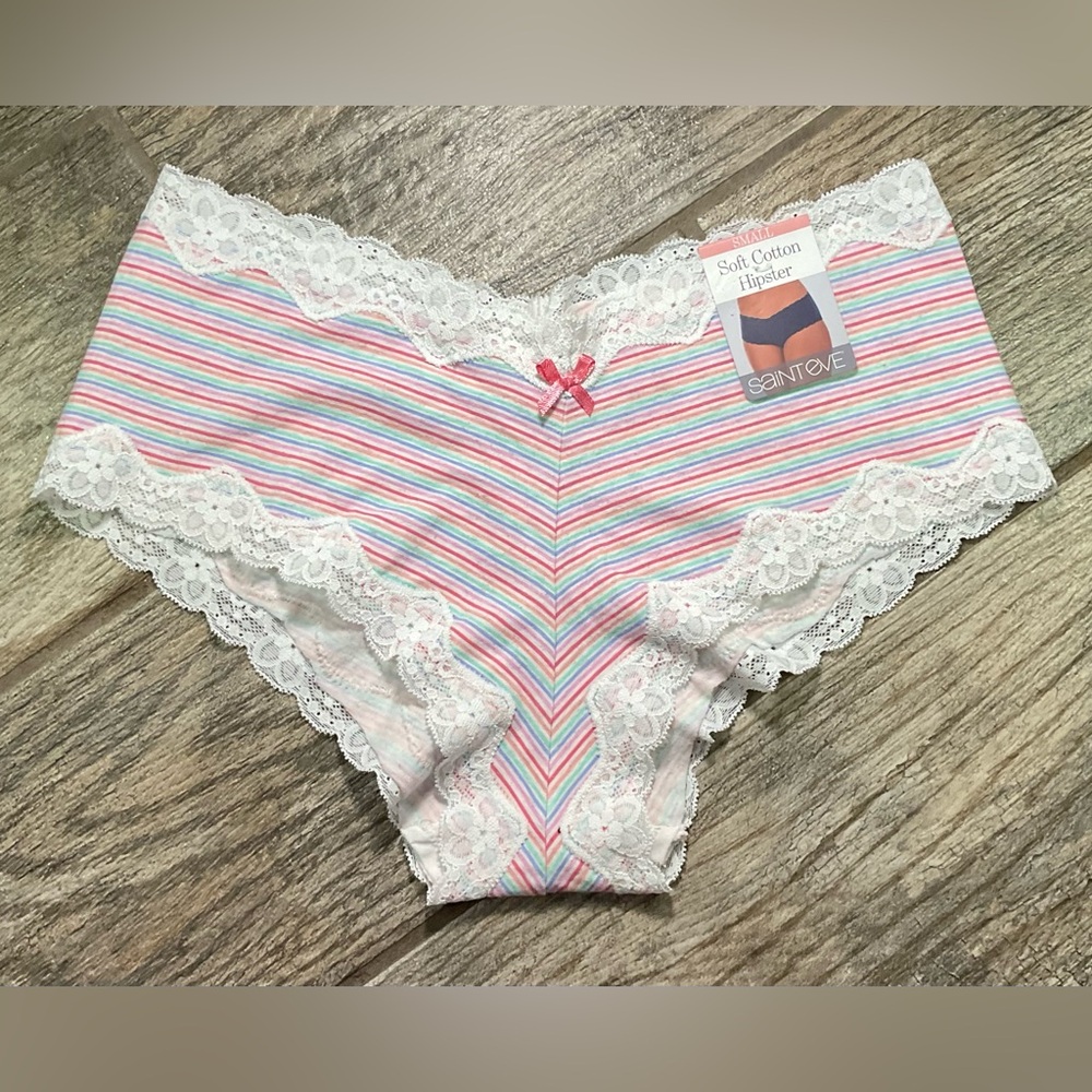 New Saint Eve soft cotton and lace hipster panties size S Multicolor Stripe